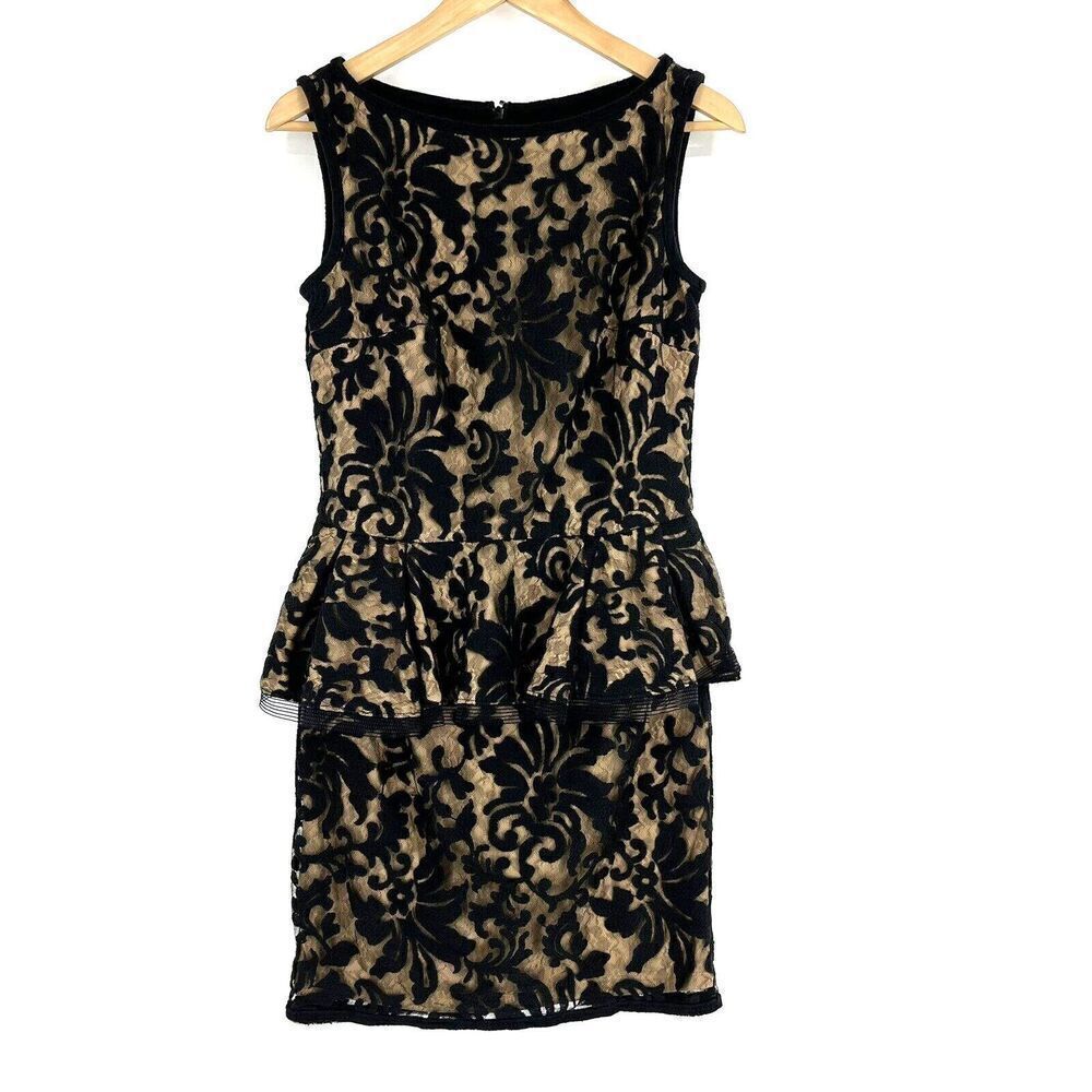 Tadashi Shoji Dress Size 4 Womens Black Textured Lace Peplum Cocktail Sleeveless